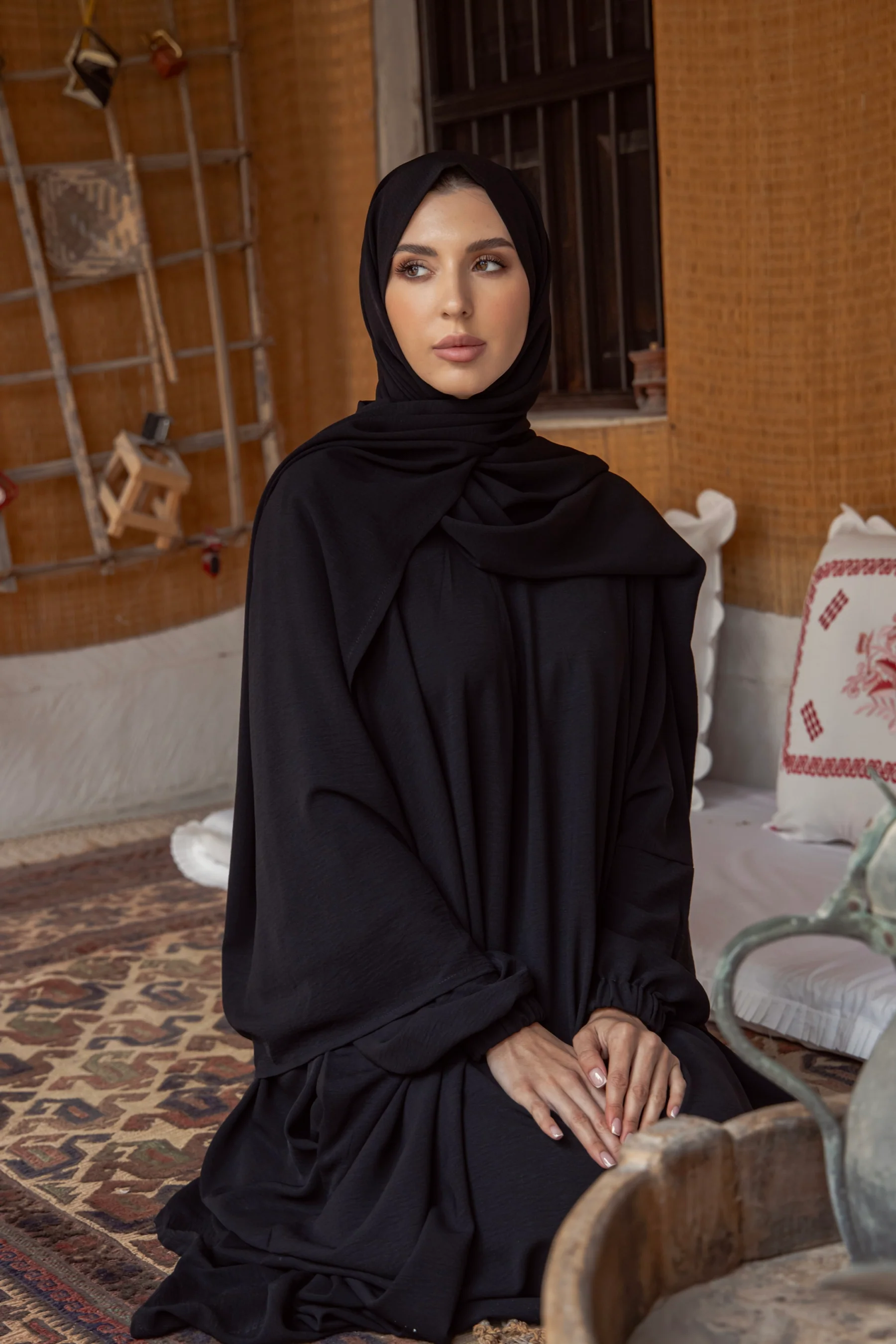 Black Color Abaya with Embr